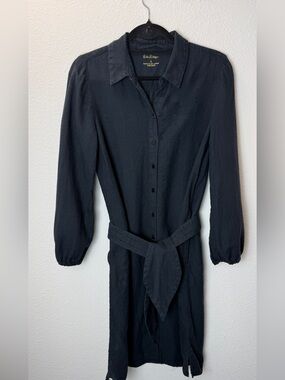 Lilly Pulitzer Black Linen Shirt Dress Womens 4 Button Down Long Sleeve Belted M